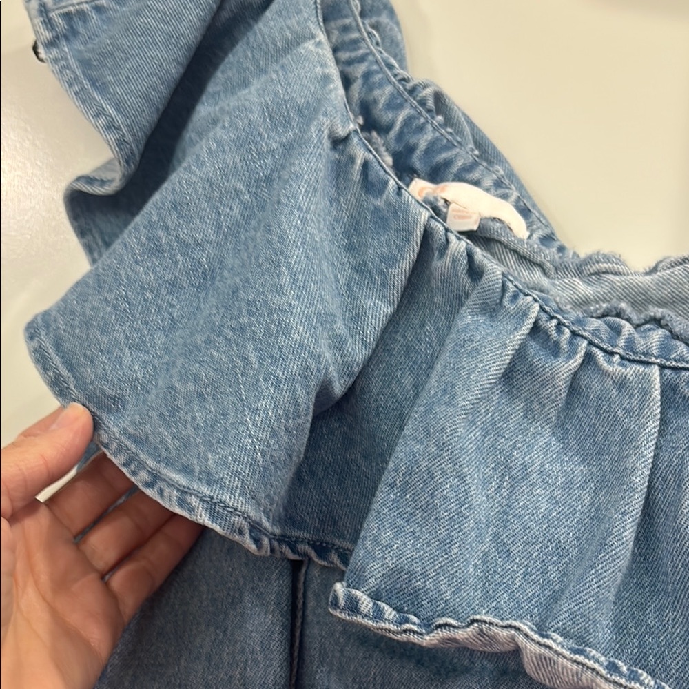 Denim One-Shoulder Ruffle Dress - Picture 2 of 5